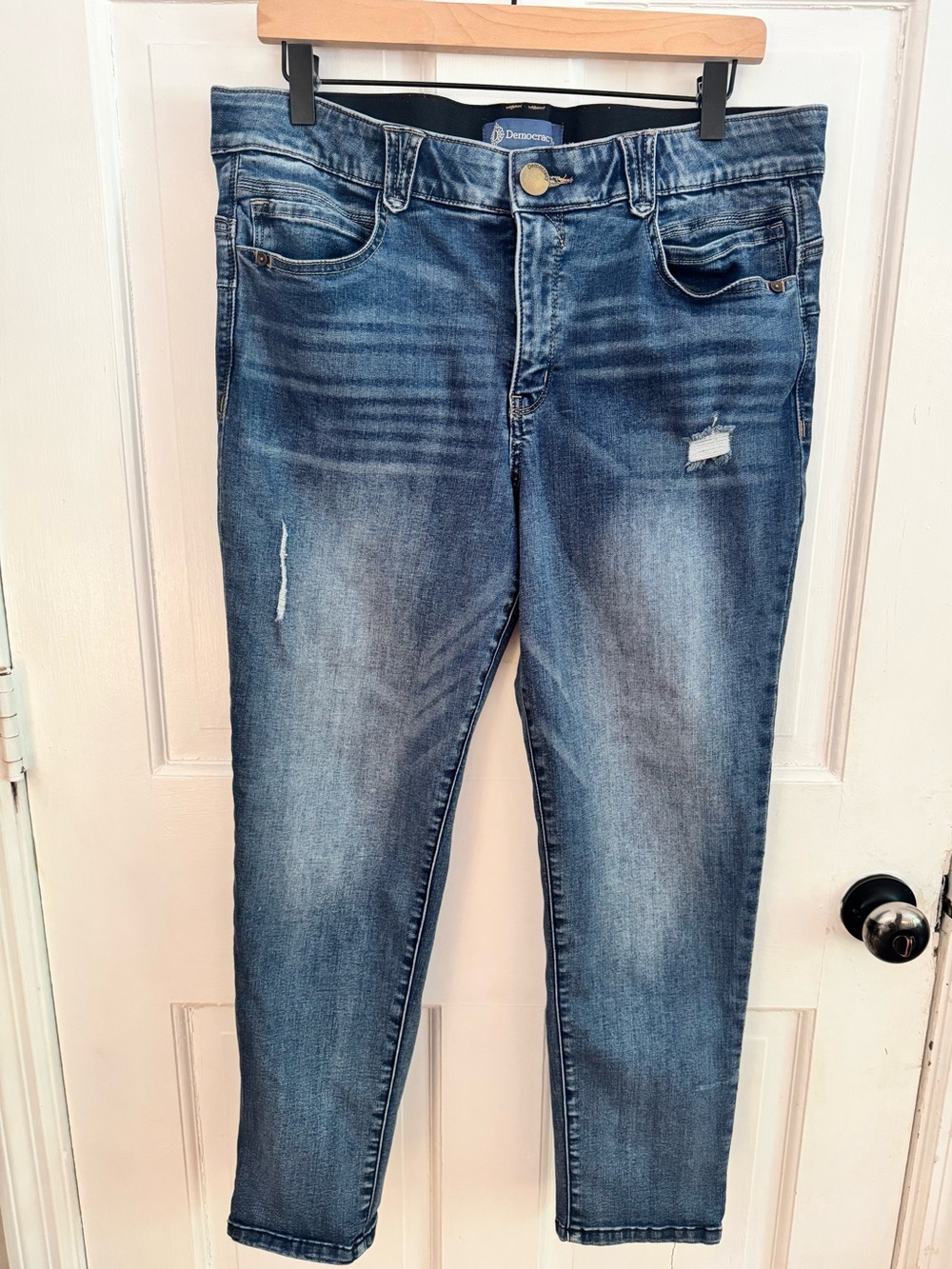 Democracy "Ab"solution Ankle Skimmer Stretch Denim Jeans Distressed Blue Size 14